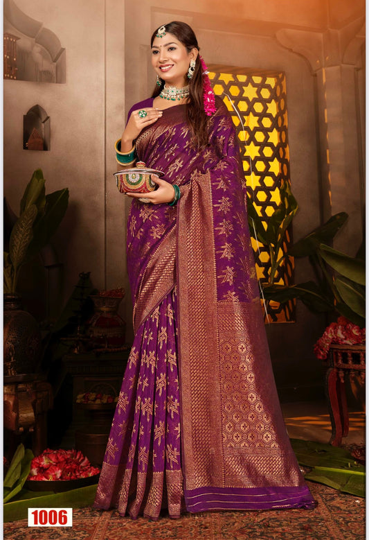 Wine woven silk banarasi saree