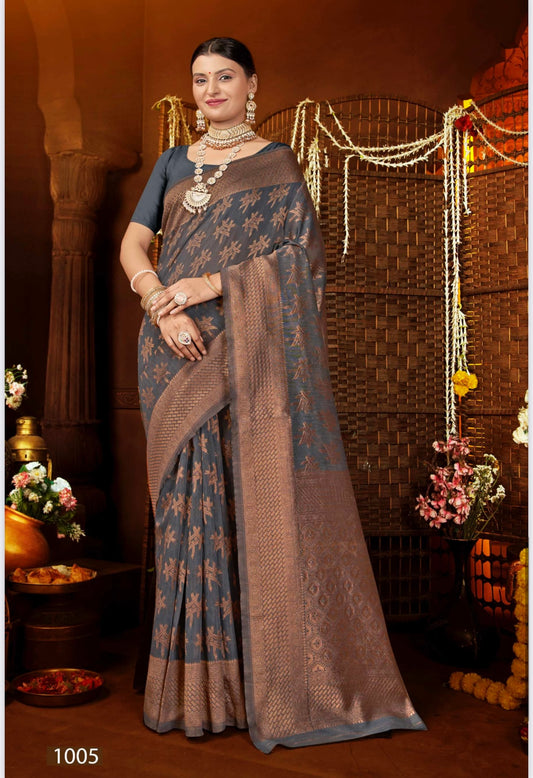 Gray Silk Banarasi Saree