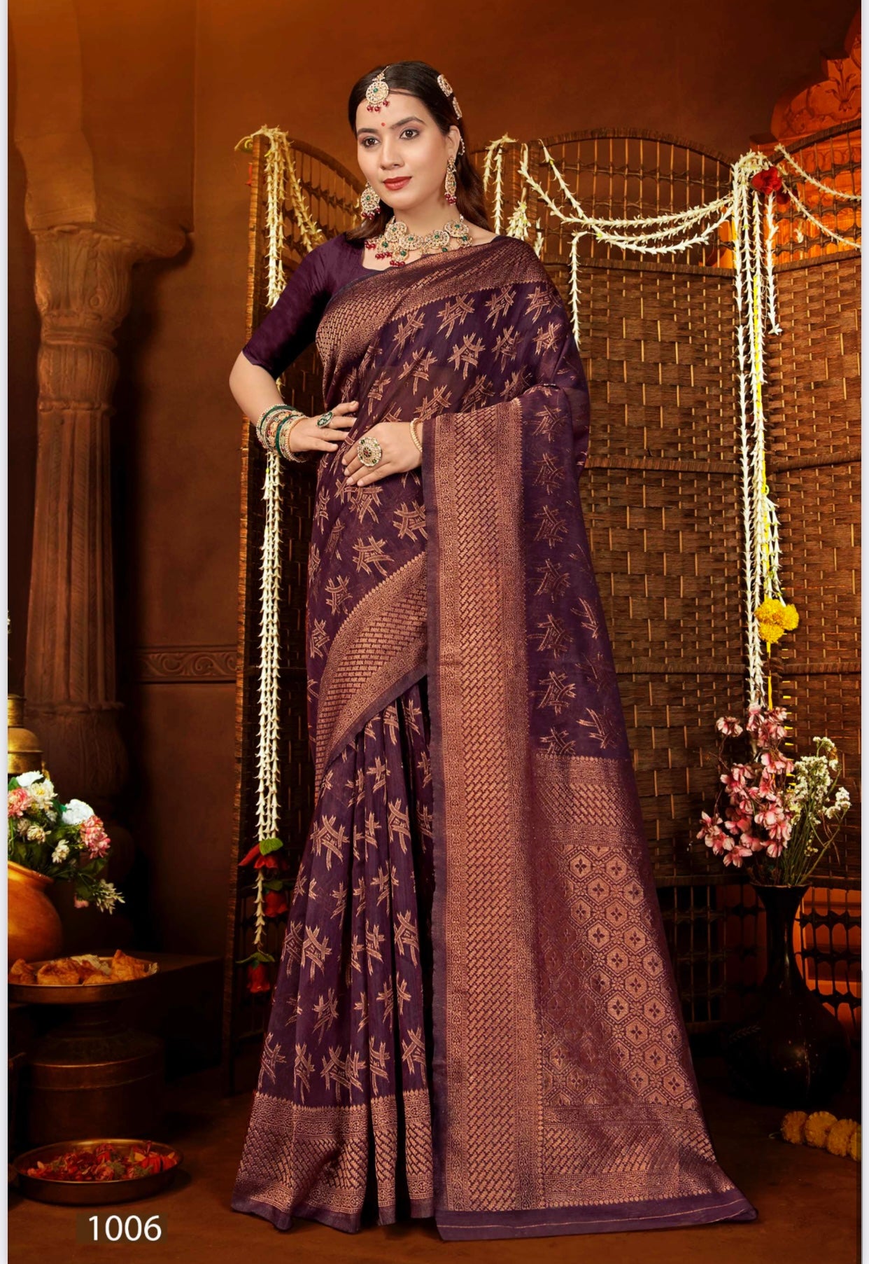 Wine Silk Banarasi Saree