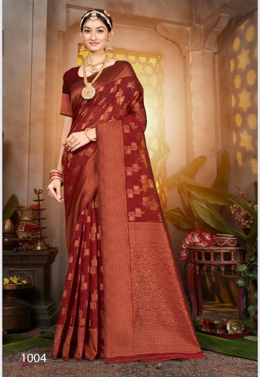 Red Silk Printed Banarasi Saree