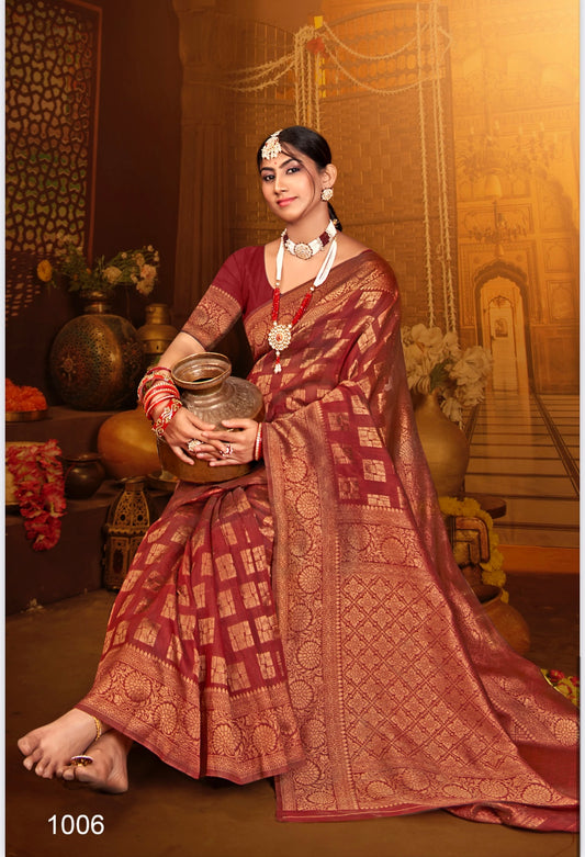 Red Silk Printed Banarasi Saree