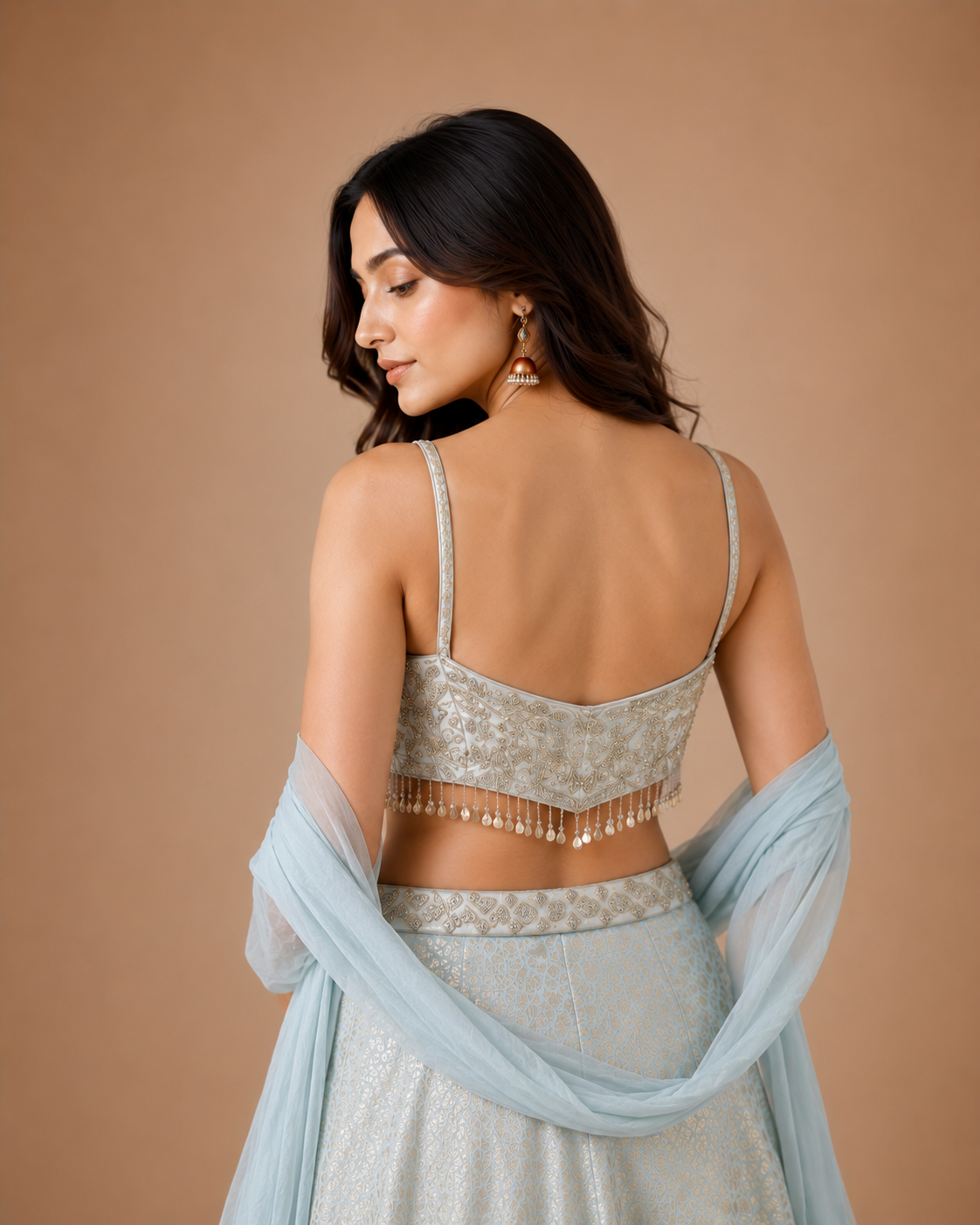 Ice Blue Embroidered Spaghetti Strap Palazzo Set
