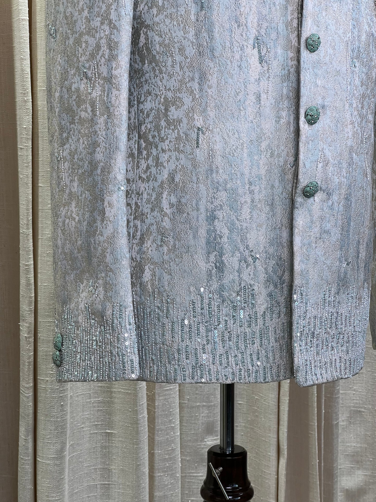 Icy Mint Jodhpuri Suit with Sequin Detailing and Embellished Buttons