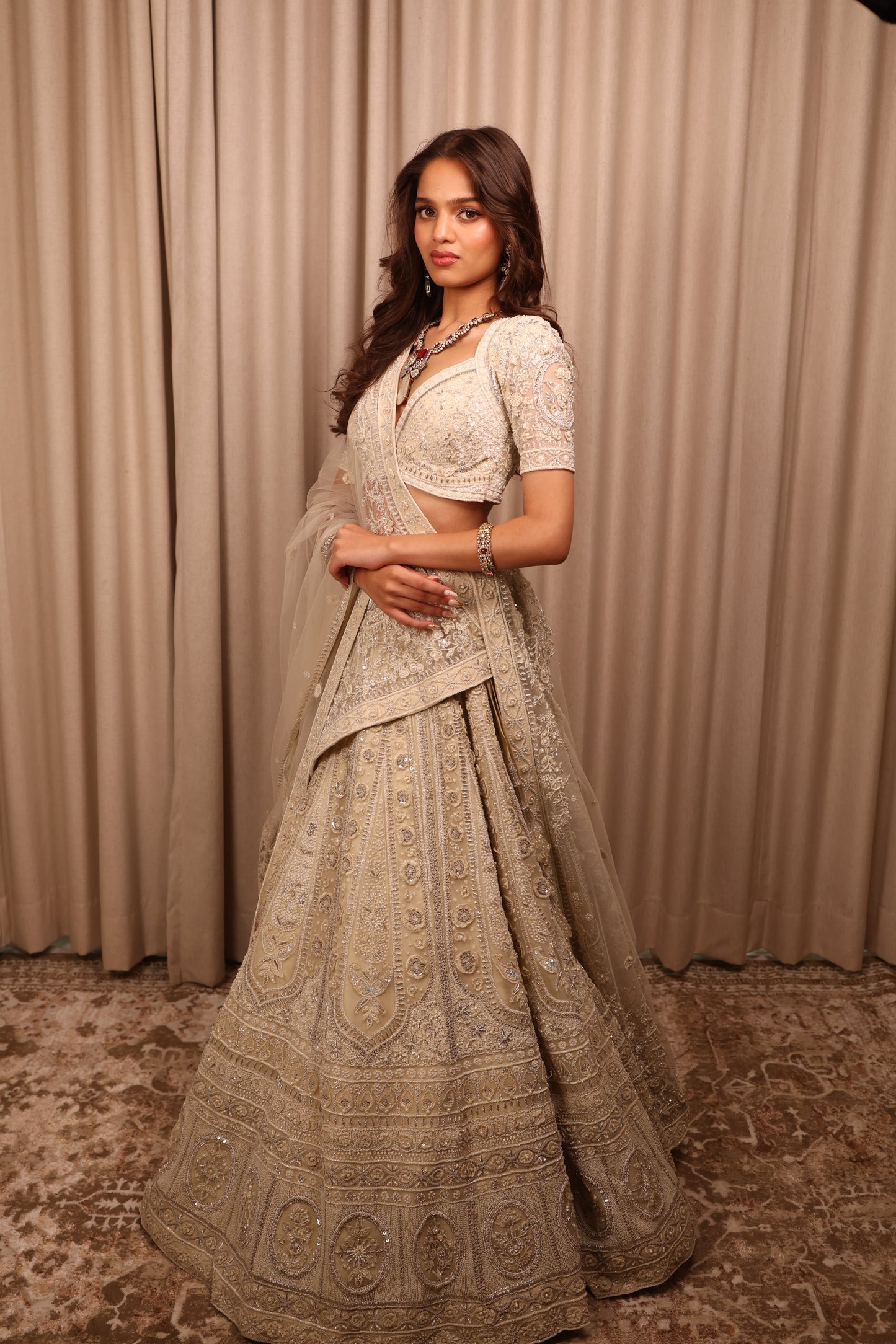 Ivory Bridal Lehnga Choli With Embroidered Work