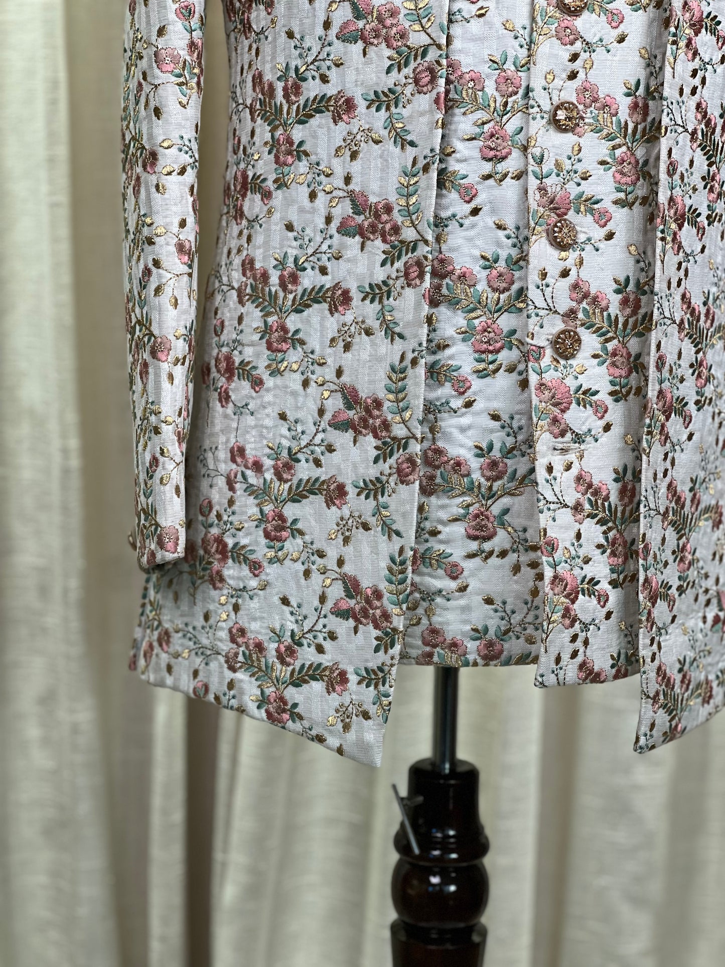 Ivory Floral Embroidered Jodhpuri Suit with Rose Gold Accents
