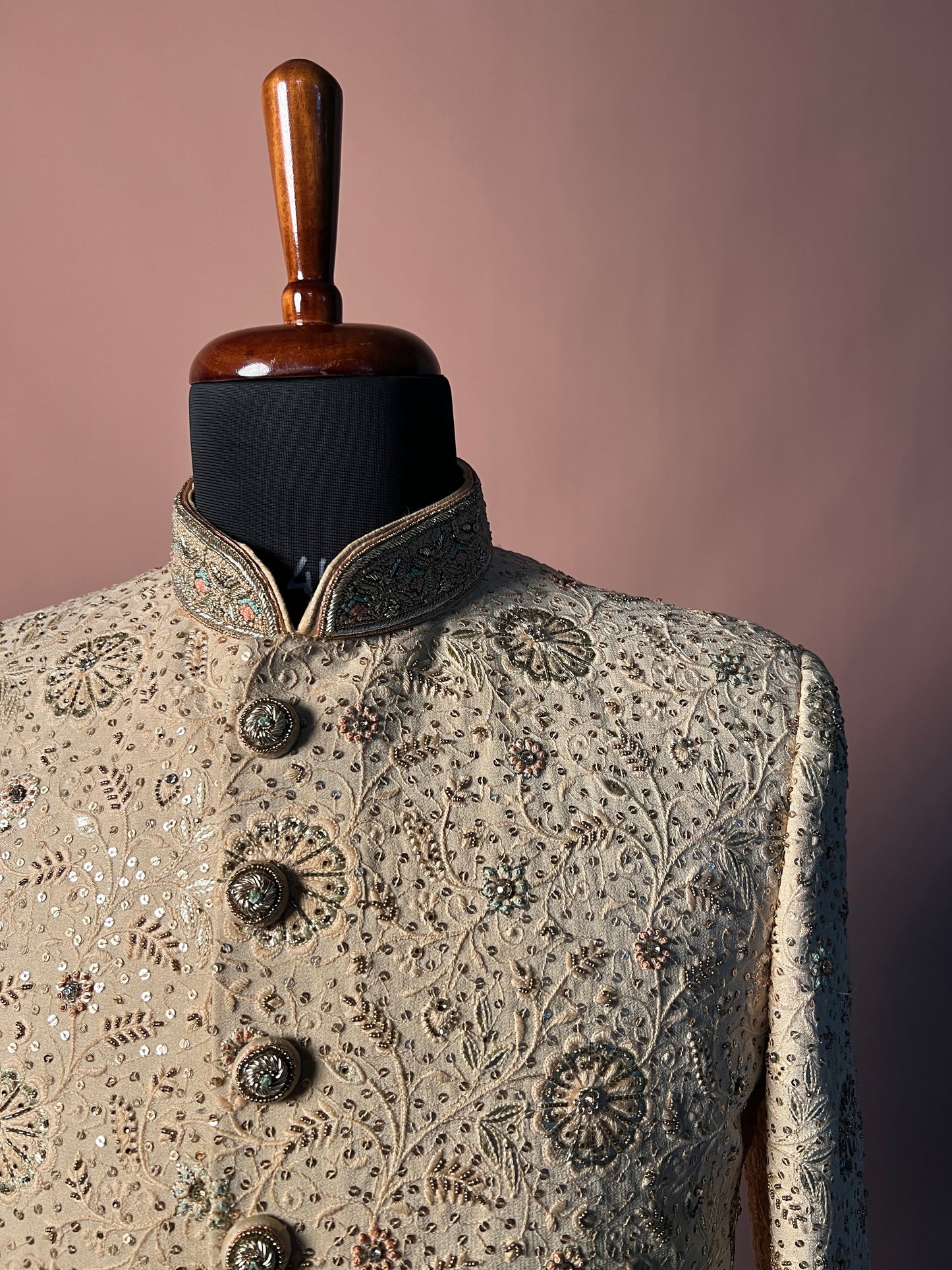 Ivory Mirror & Zari Embroidered Royal Sherwani
