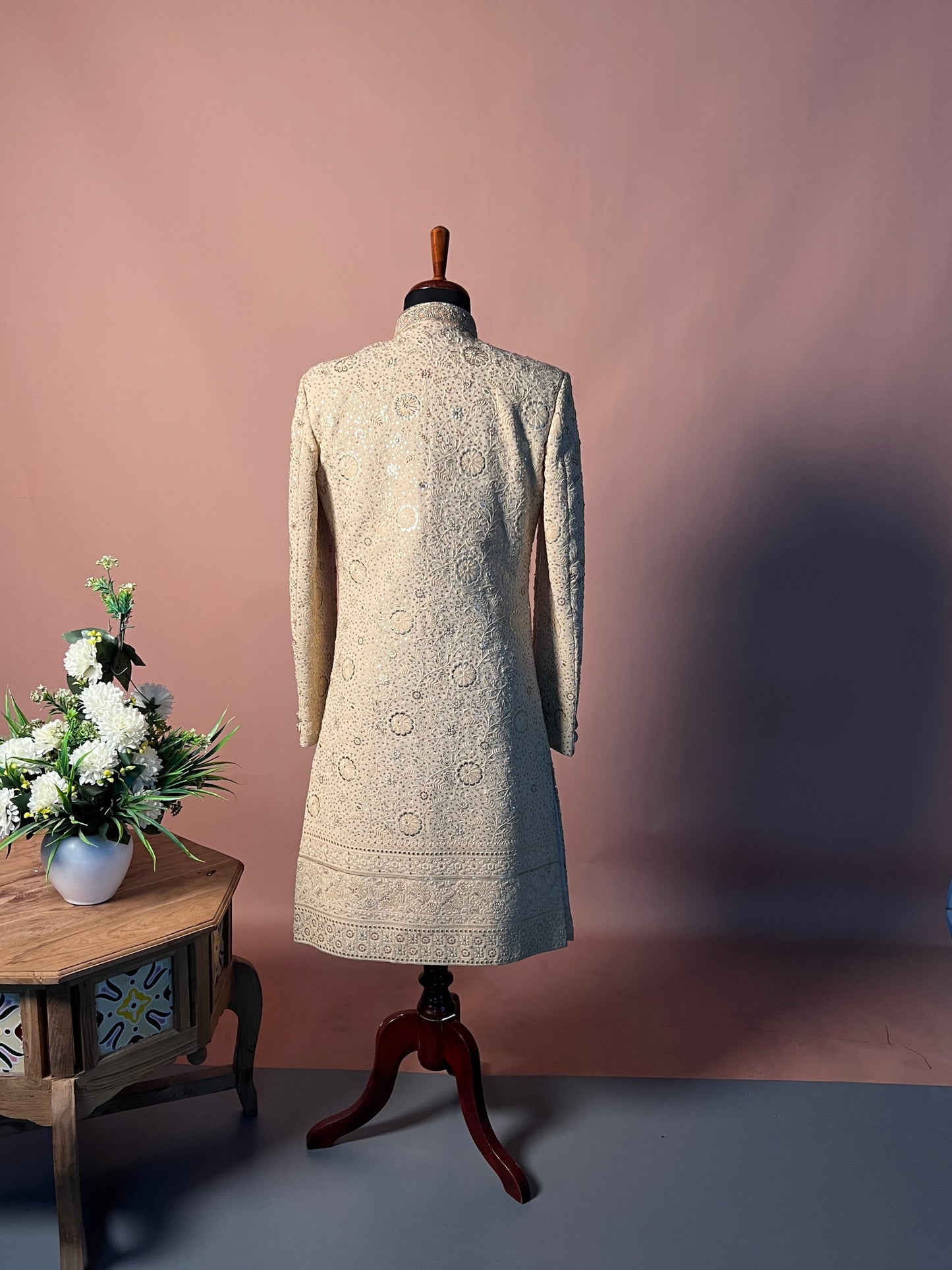 Ivory Mirror & Zari Embroidered Royal Sherwani
