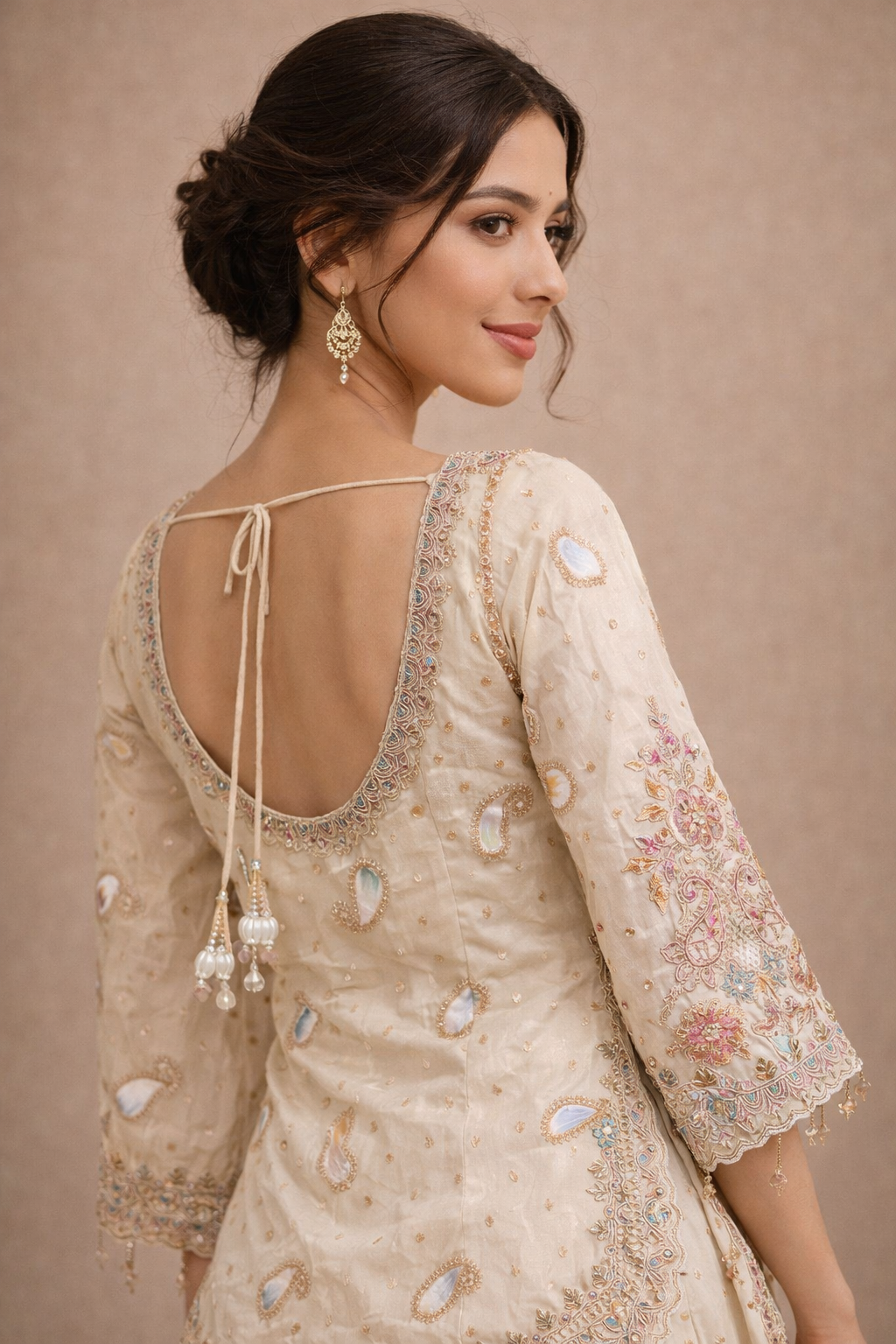Ivory Multicolor Embroidered Festive Lehenga Set with Floral Thread Work