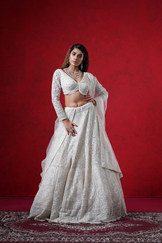 Ivory Net Lehenga with Pearlescent Sequin Embroidery  Sale price
