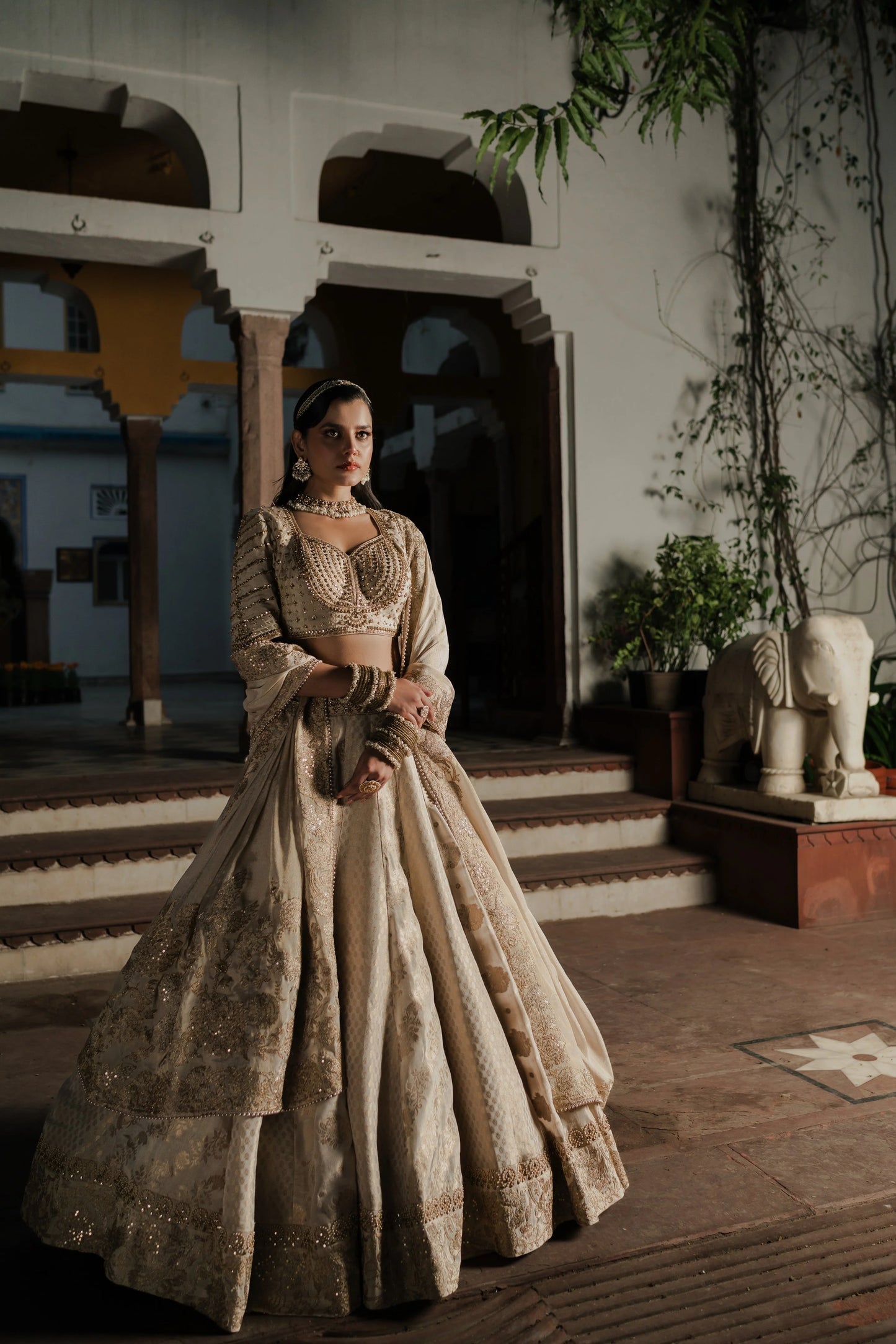 Ivory Silk Lehenga with Zardosi & Sequin Embroidery