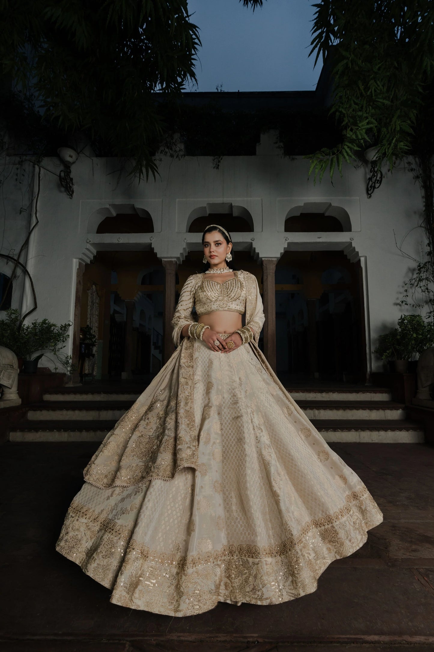 Ivory Silk Lehenga with Zardosi & Sequin Embroidery