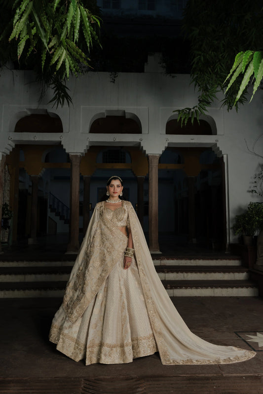 Ivory Silk Lehenga with Zardosi & Sequin Embroidery