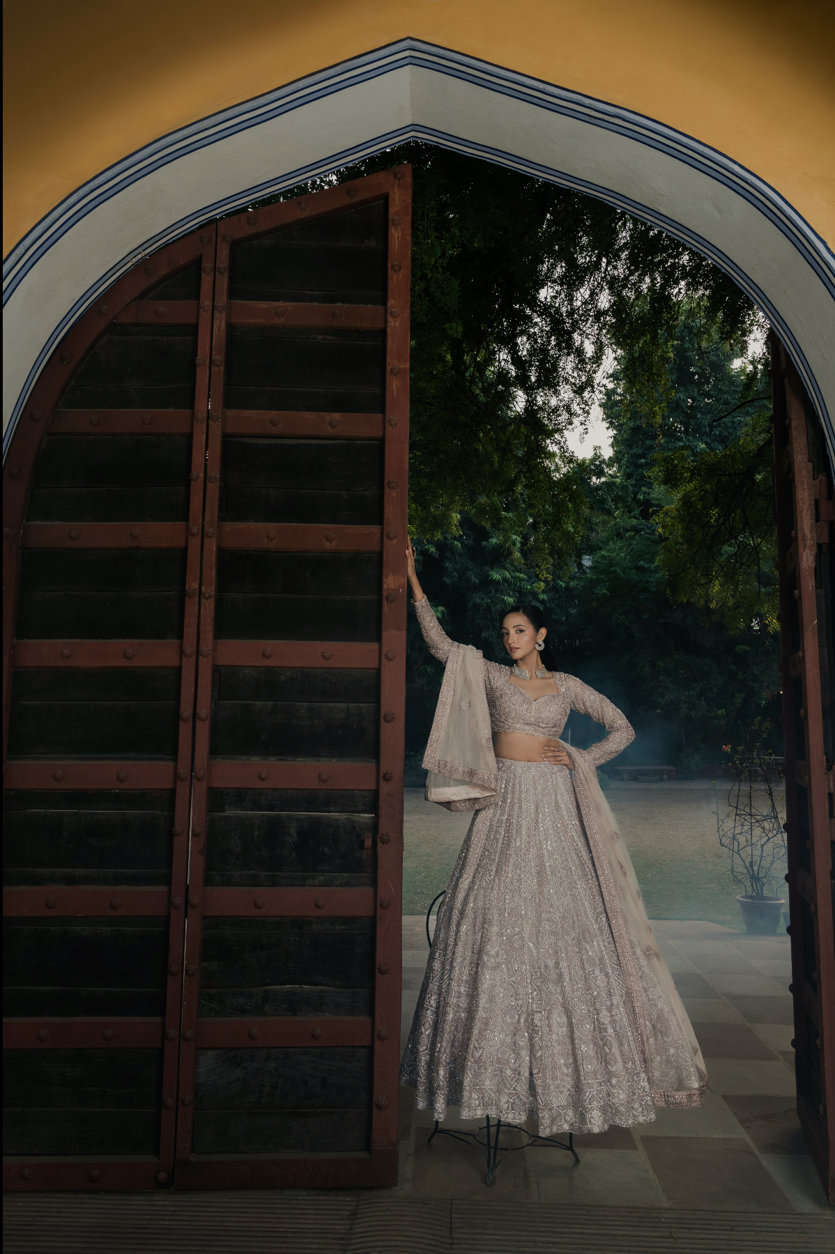 Ivory White Net Designer Lehenga with Sequins & Embroidery