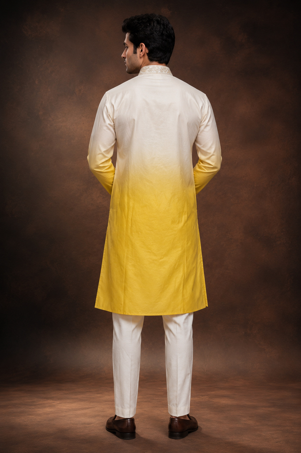 Ivory Yellow Ombre Embroidered Kurta