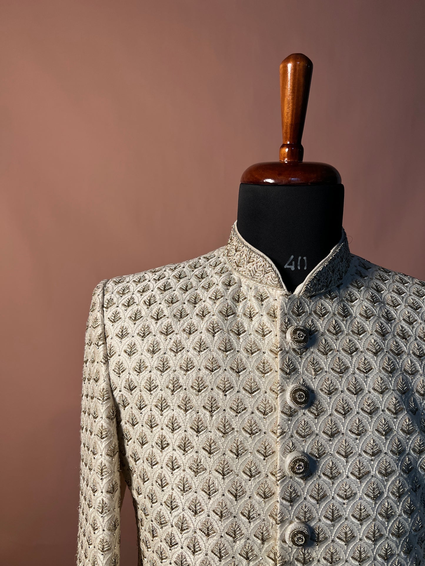 Ivory Royal Buttoned Sherwani with All-Over Thread Embroidery