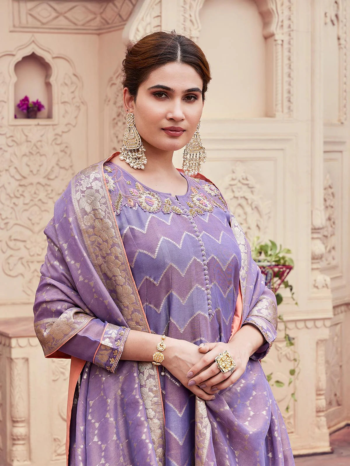 Lavender Jacquard Anarkali Set