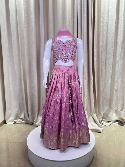 Lavender Purple Embellished Lehenga Set for Girls