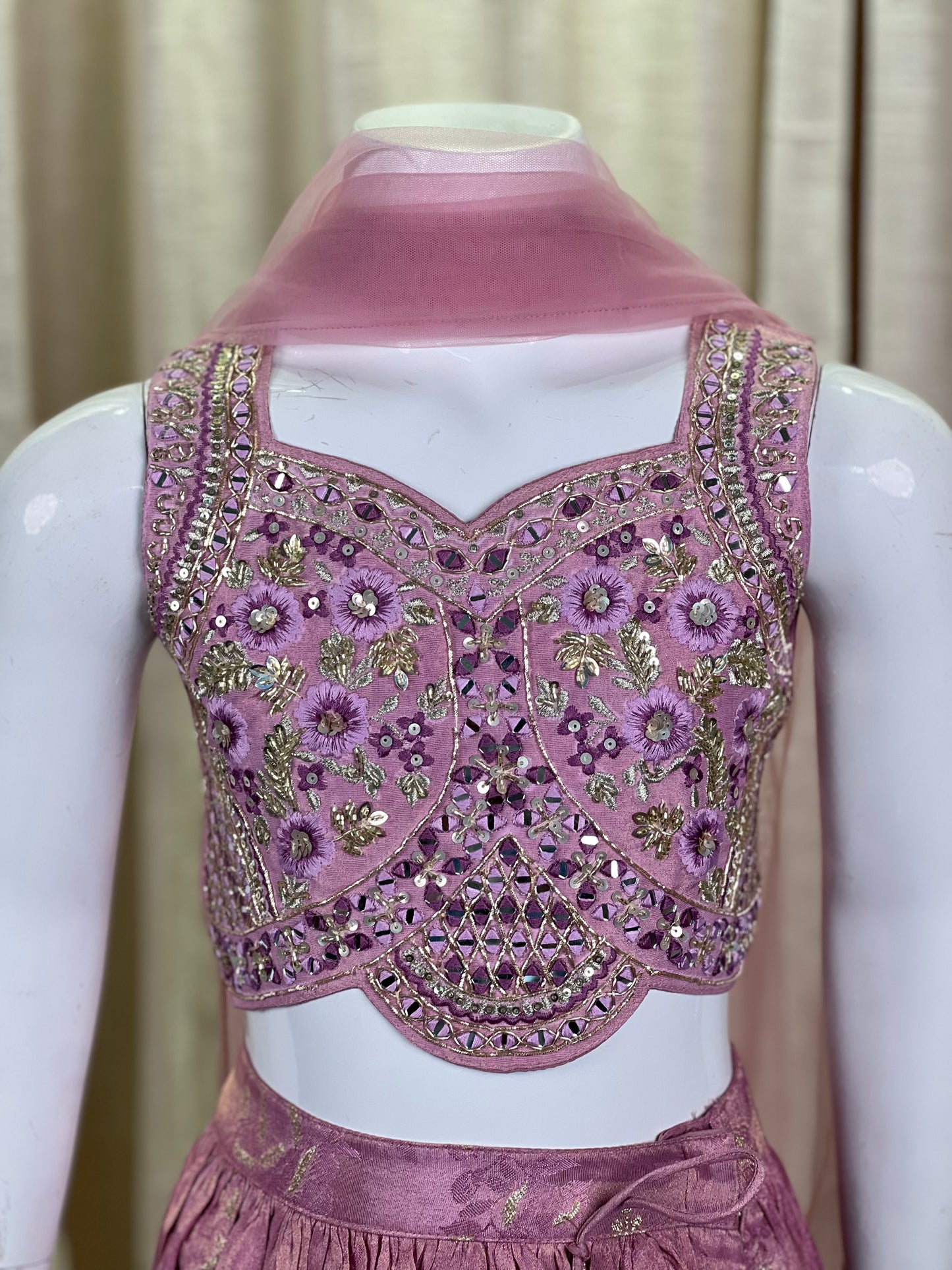 Lavender Purple Embellished Lehenga Set for Girls