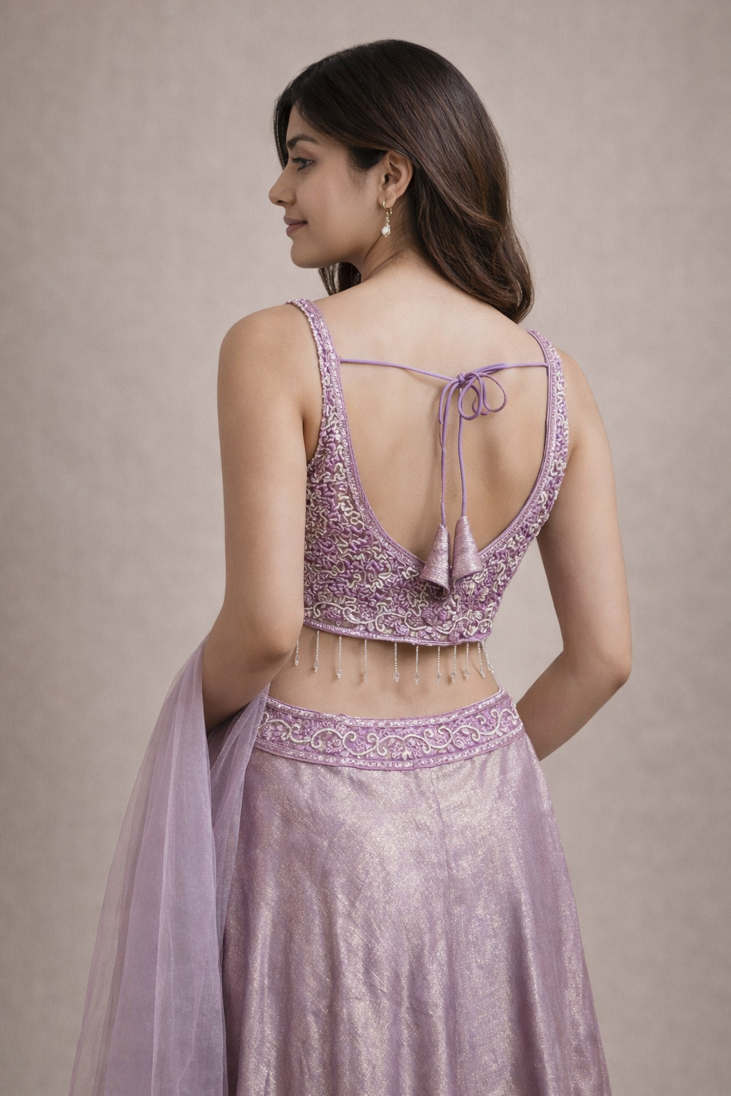 Lavender Shimmer Embroidered Designer Lehenga Choli with Beaded Blouse & Dupatta