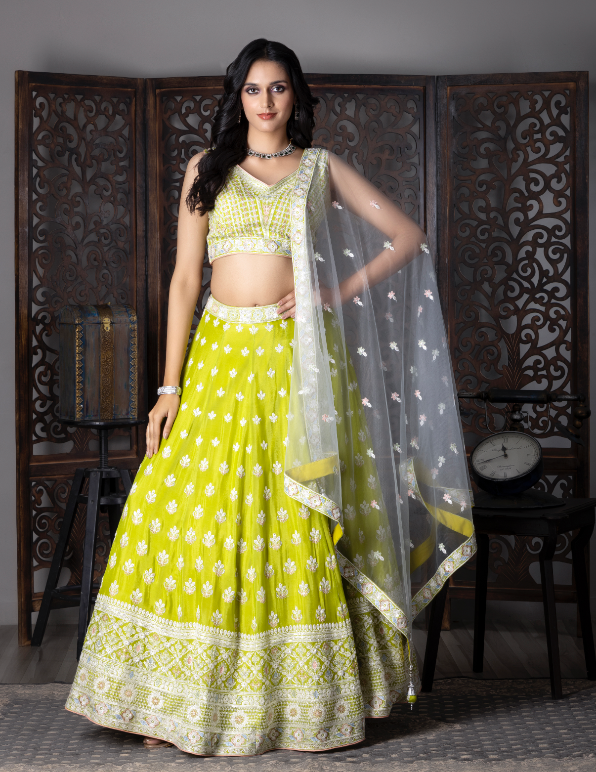 Lemon embroidery Lehenga Choli