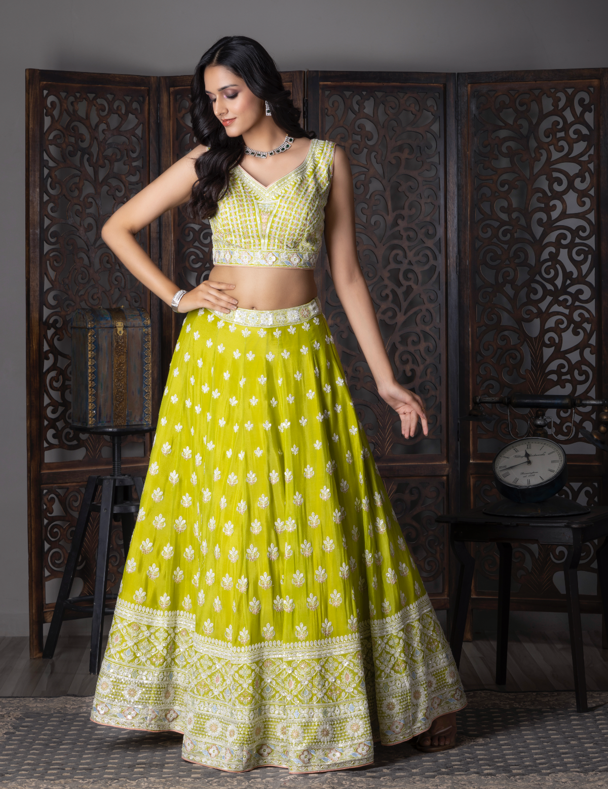 Lemon embroidery Lehenga Choli