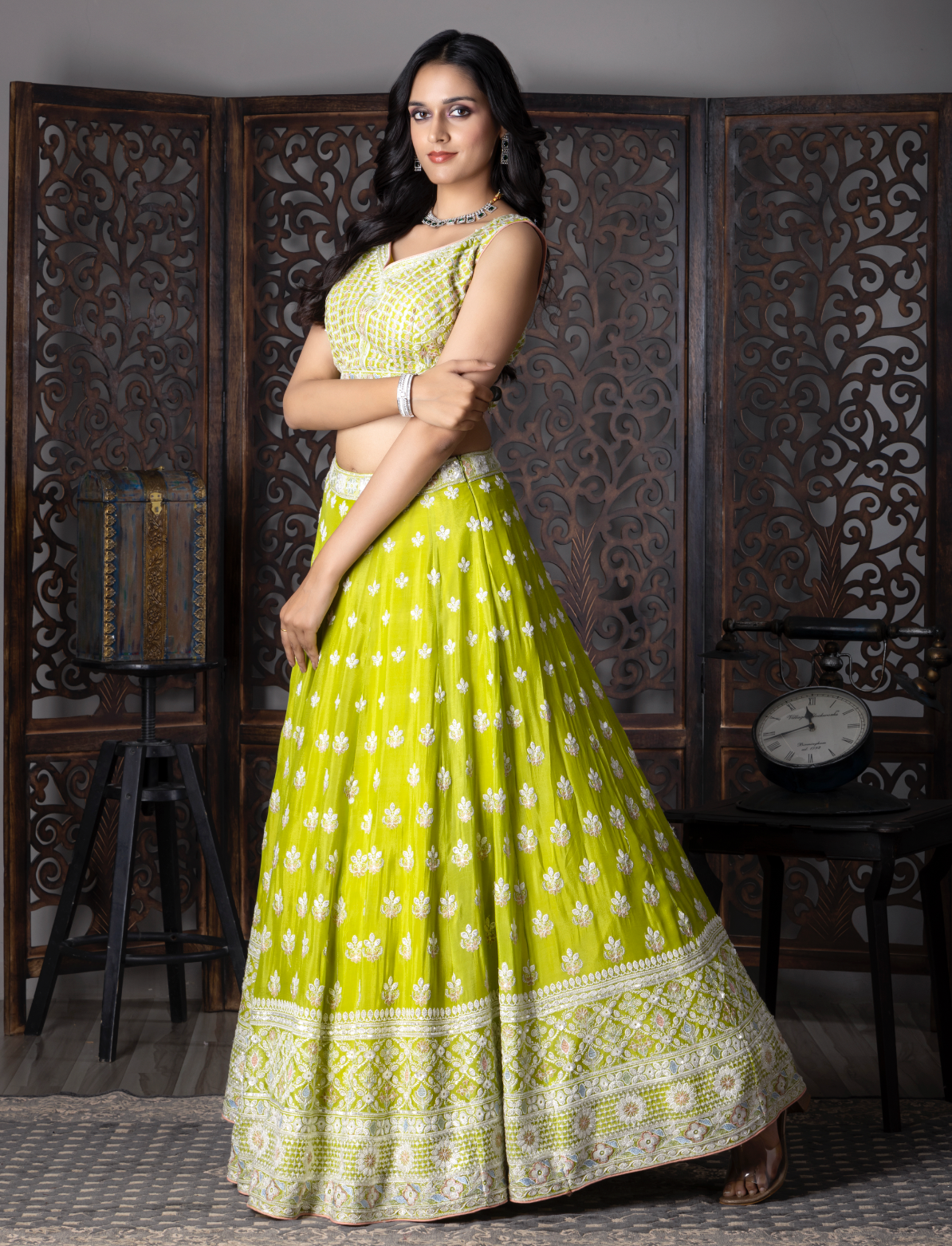Lemon embroidery Lehenga Choli