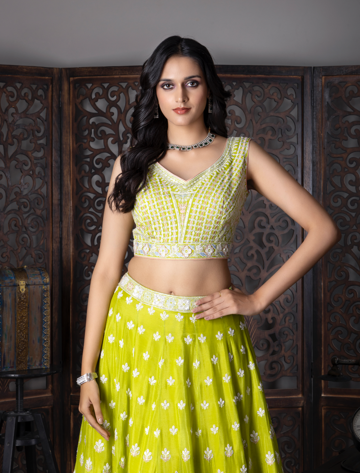 Lemon embroidery Lehenga Choli
