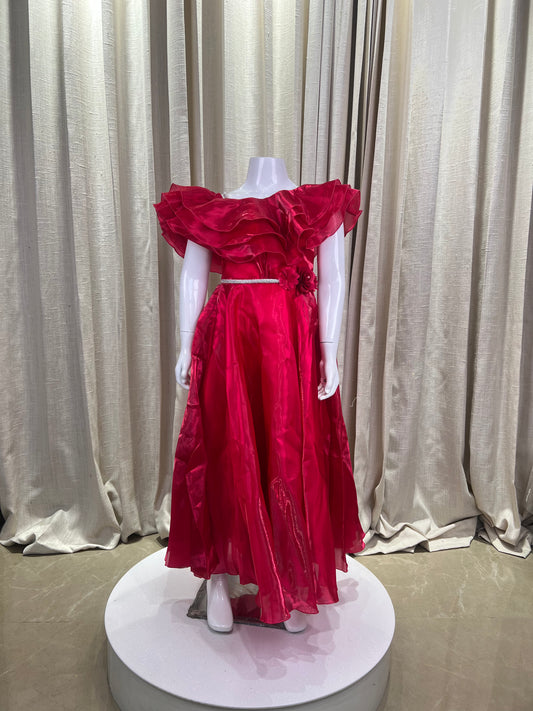 Little Princess Off-Shoulder Gown in Crimson Red