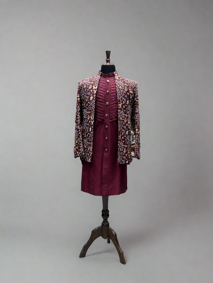 Maroon Indo-Western Ensemble with Elegant Embroidery