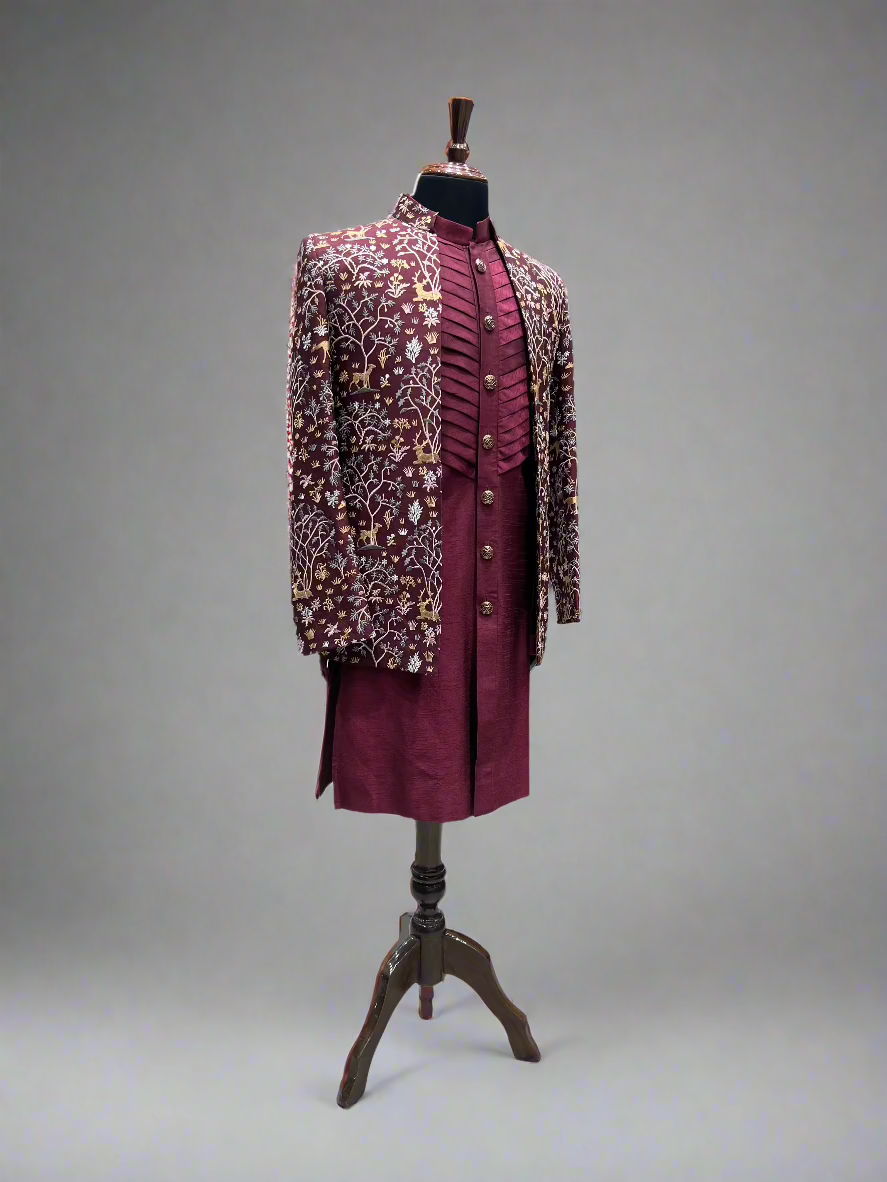 Maroon Indo-Western Ensemble with Elegant Embroidery
