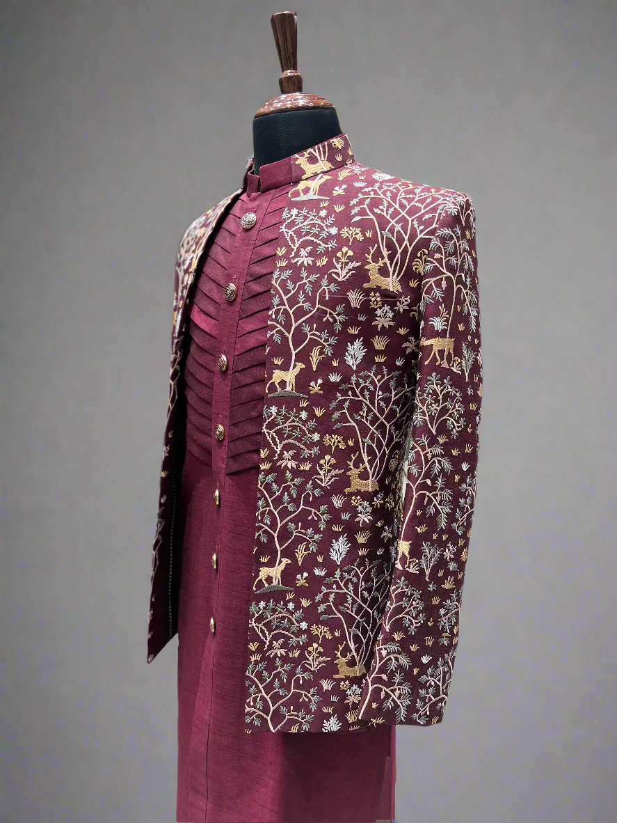 Maroon Indo-Western Ensemble with Elegant Embroidery