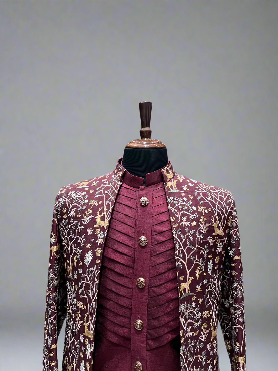 Maroon Indo-Western Ensemble with Elegant Embroidery