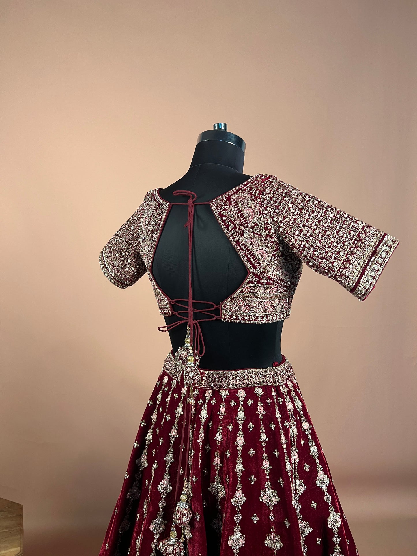 Maroon Velvet Zari & Sequin Heavy Bridal Lehenga Set