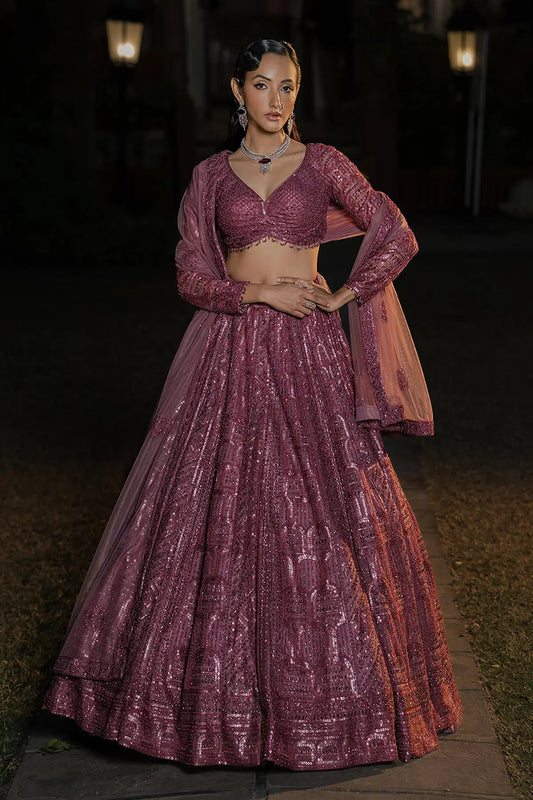 Mauve Purple Net Designer Lehenga with Sequins & Embroidery