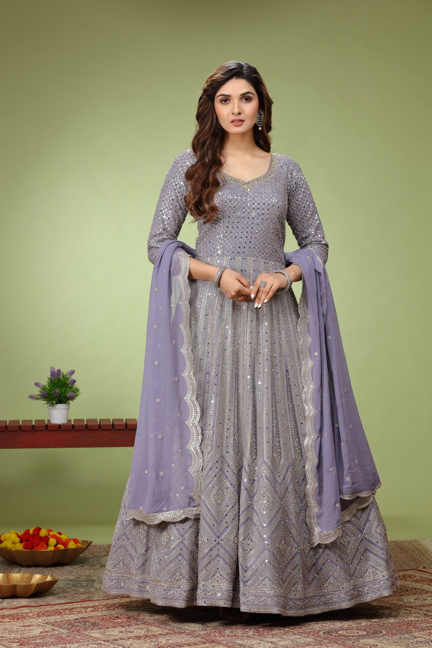 Mauve Purple Lucknowi Anarkali Suit
