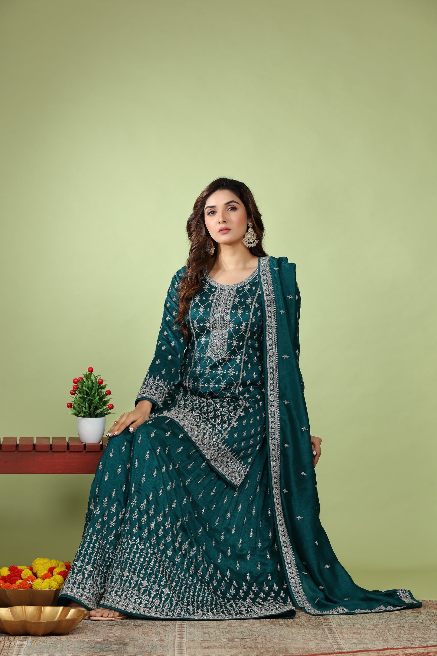 Mehndi Green Patiala Kurti and Sharara set