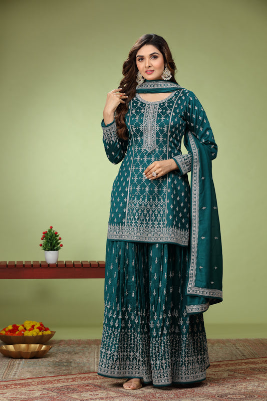 Mehndi Green Patiala Kurti and Sharara set