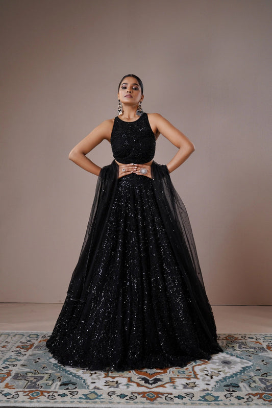Midnight Black Sequin Embroidered Lehenga Set