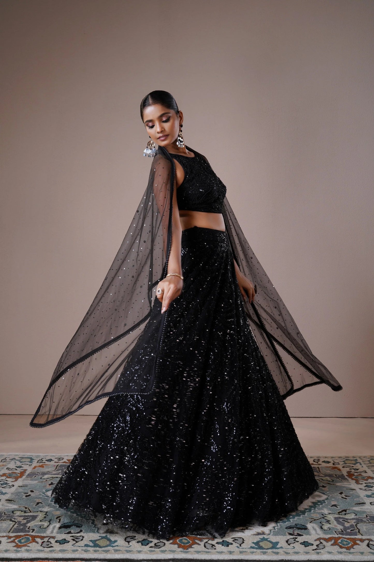 Midnight Black Sequin Embroidered Lehenga Set