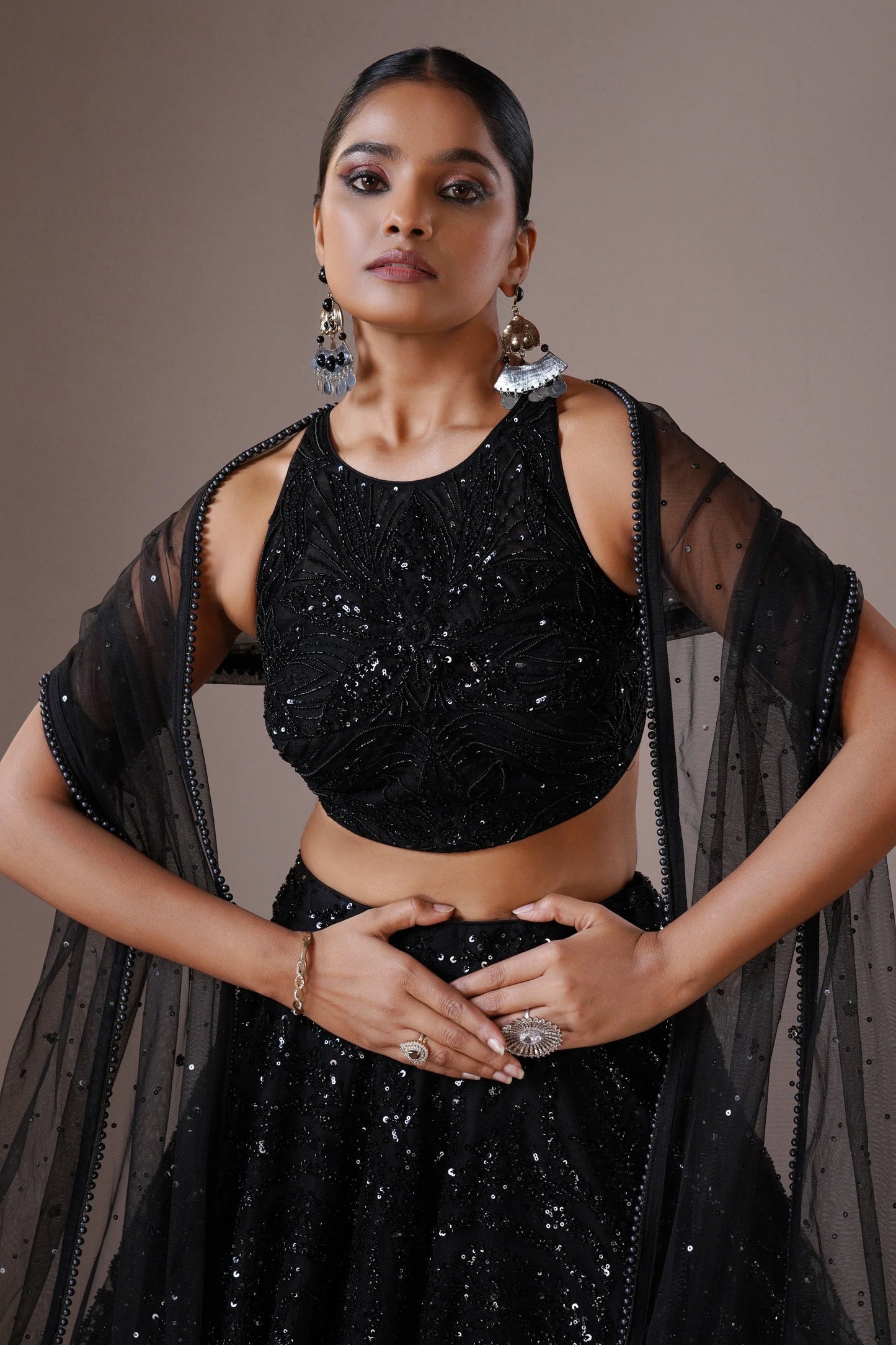 Midnight Black Sequin Embroidered Lehenga Set