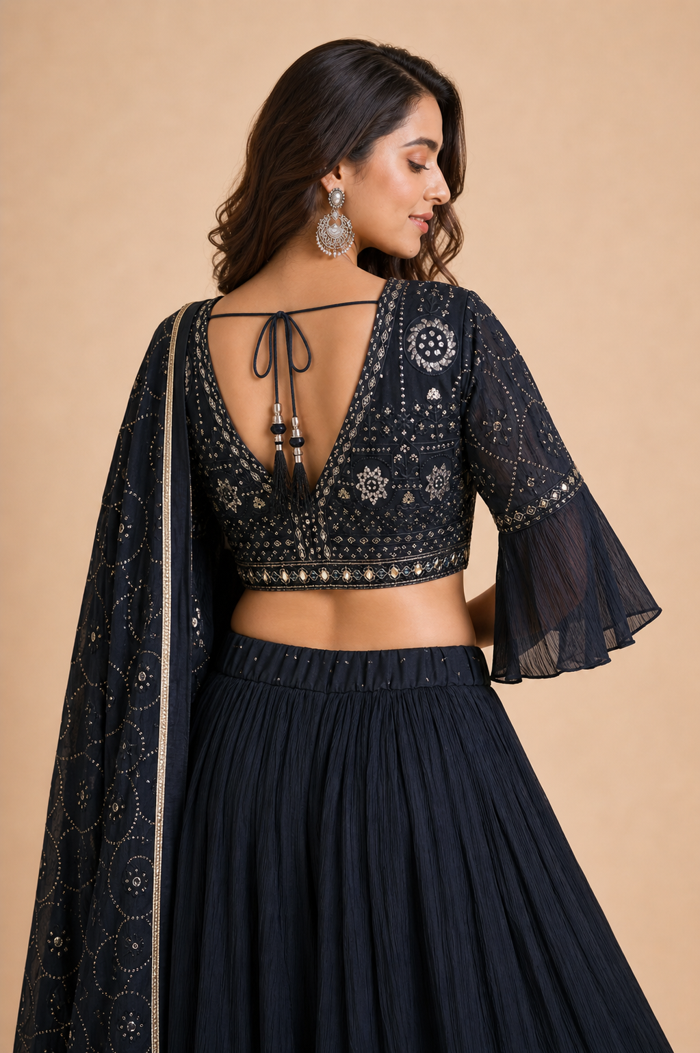 Midnight Black Sequins Embroidered Designer Lehenga Set with Mirror Work