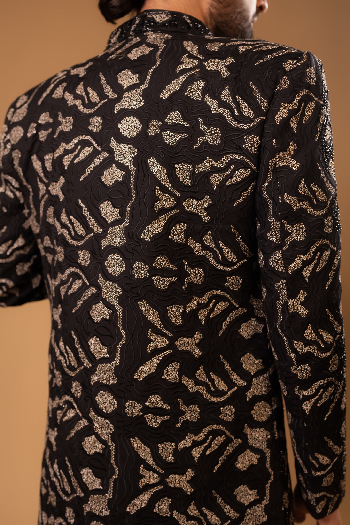 Midnight Black & Antique Gold Embroidered Indo-Western
