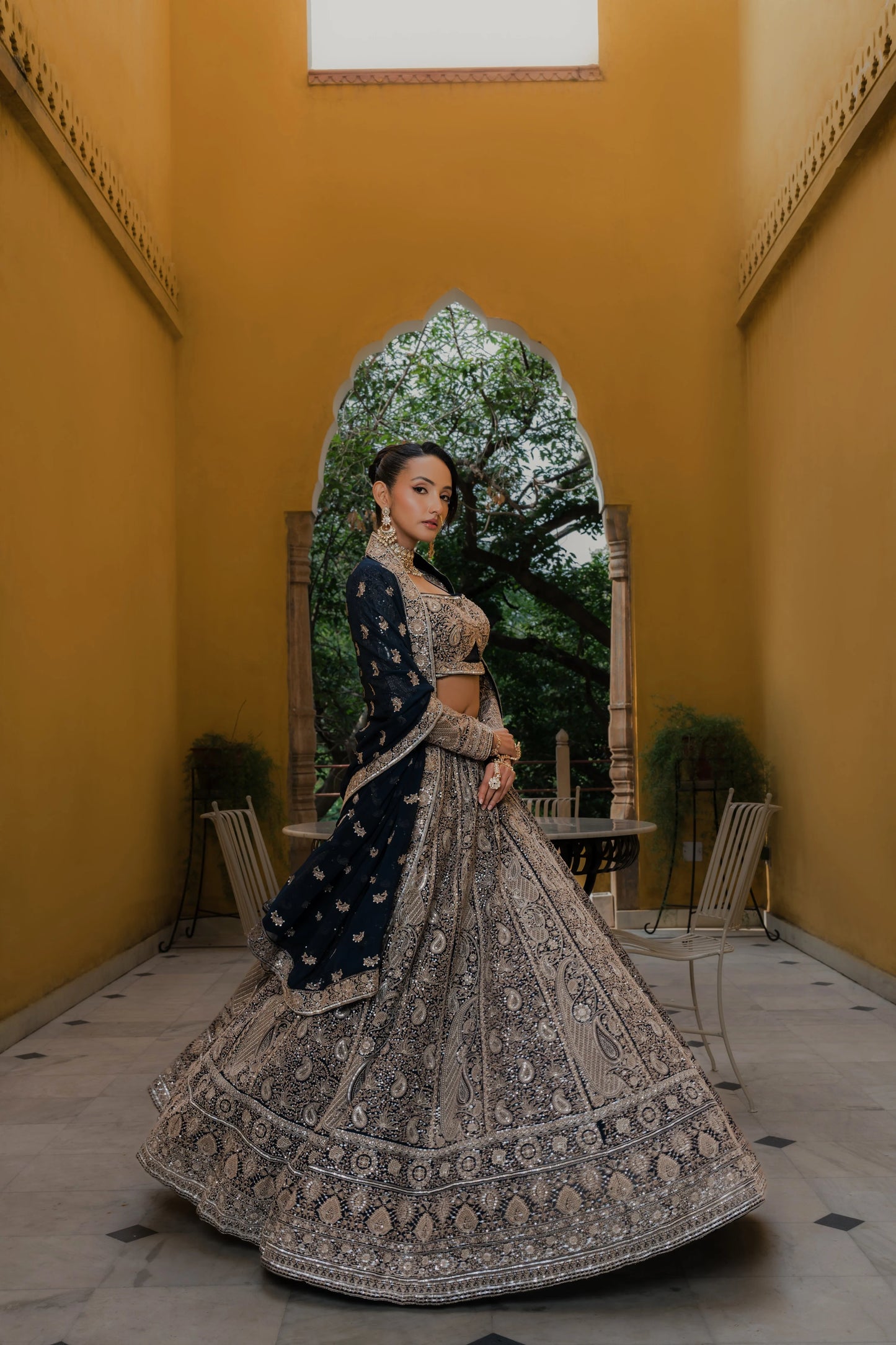 Midnight Blue Georgette Lehenga with Zardosi & Sequin Embroidery