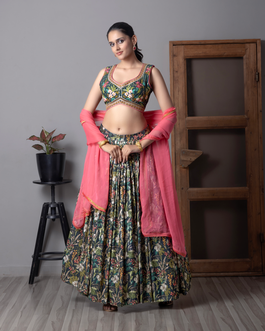 Multi-colour Flora Printed Lehnga Choli
