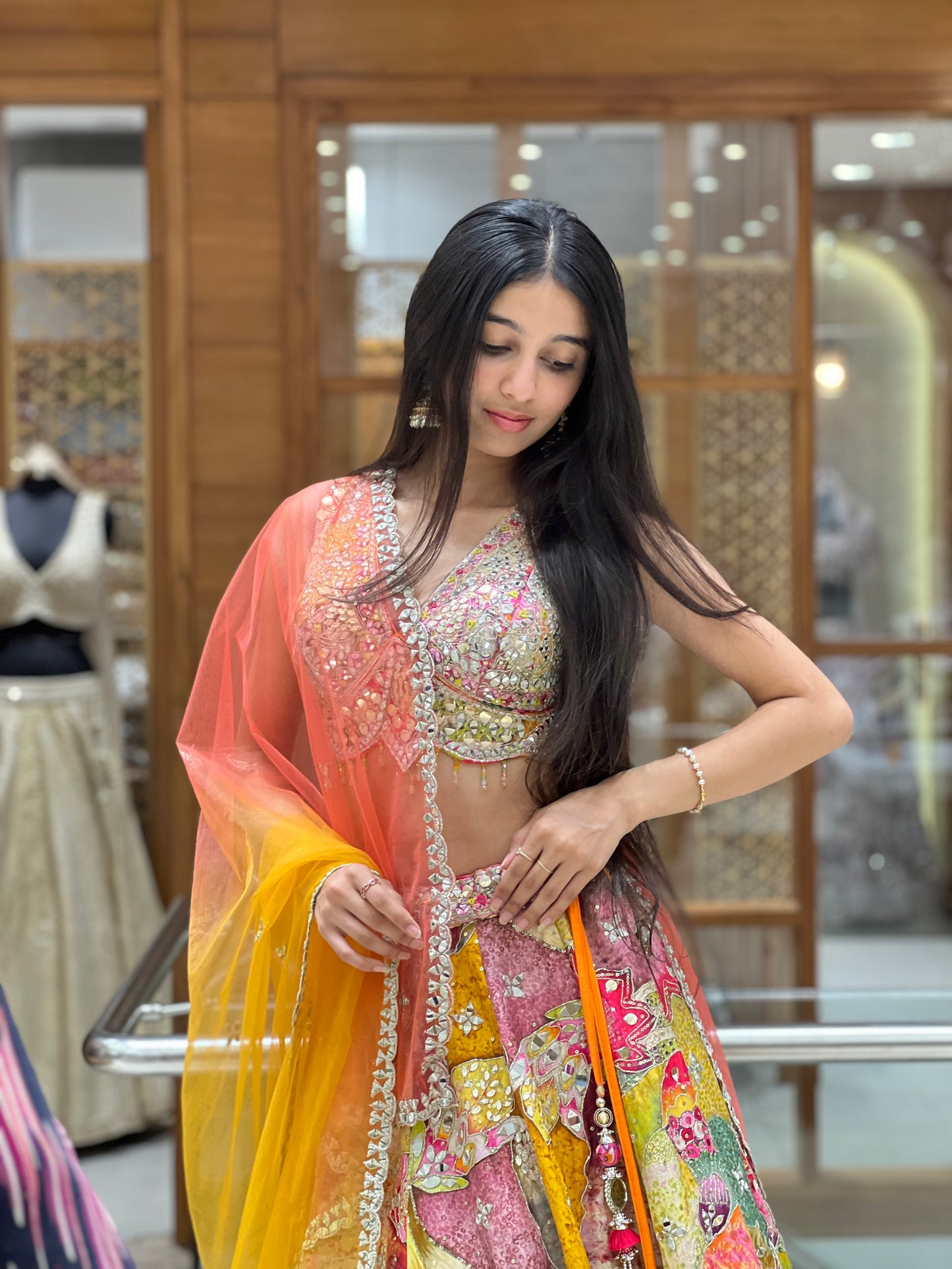 Multicolor Handcrafted Mirror Work Lehenga Set with Ombre Dupatta