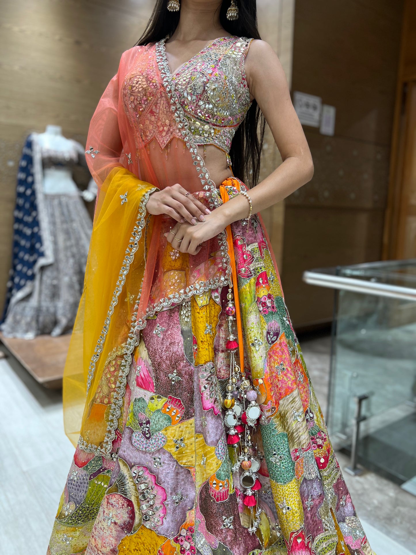 Multicolor Handcrafted Mirror Work Lehenga Set with Ombre Dupatta