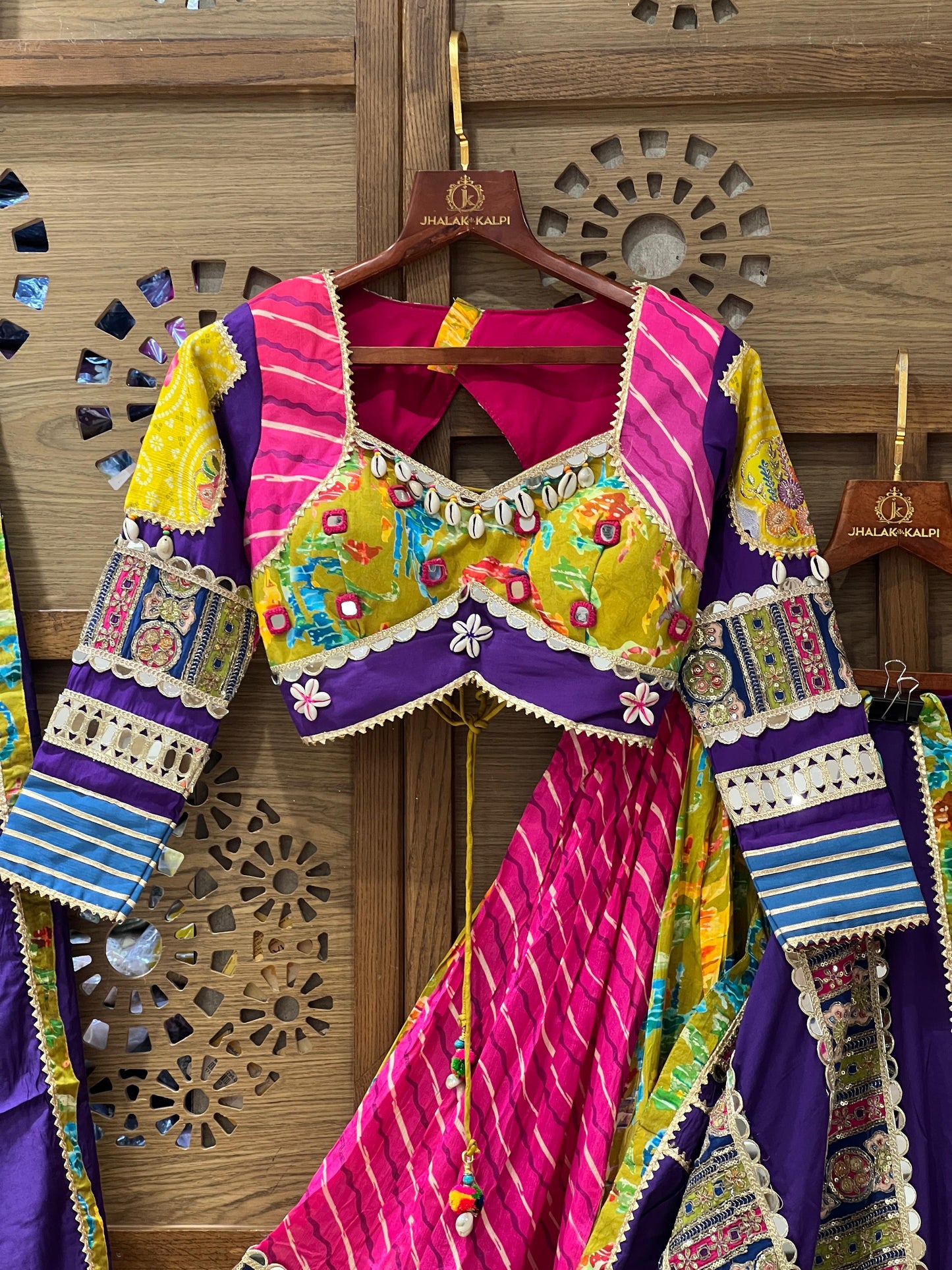 Multicolor Mirror Work Traditional Navratri Chaniya Choli with Dupatta