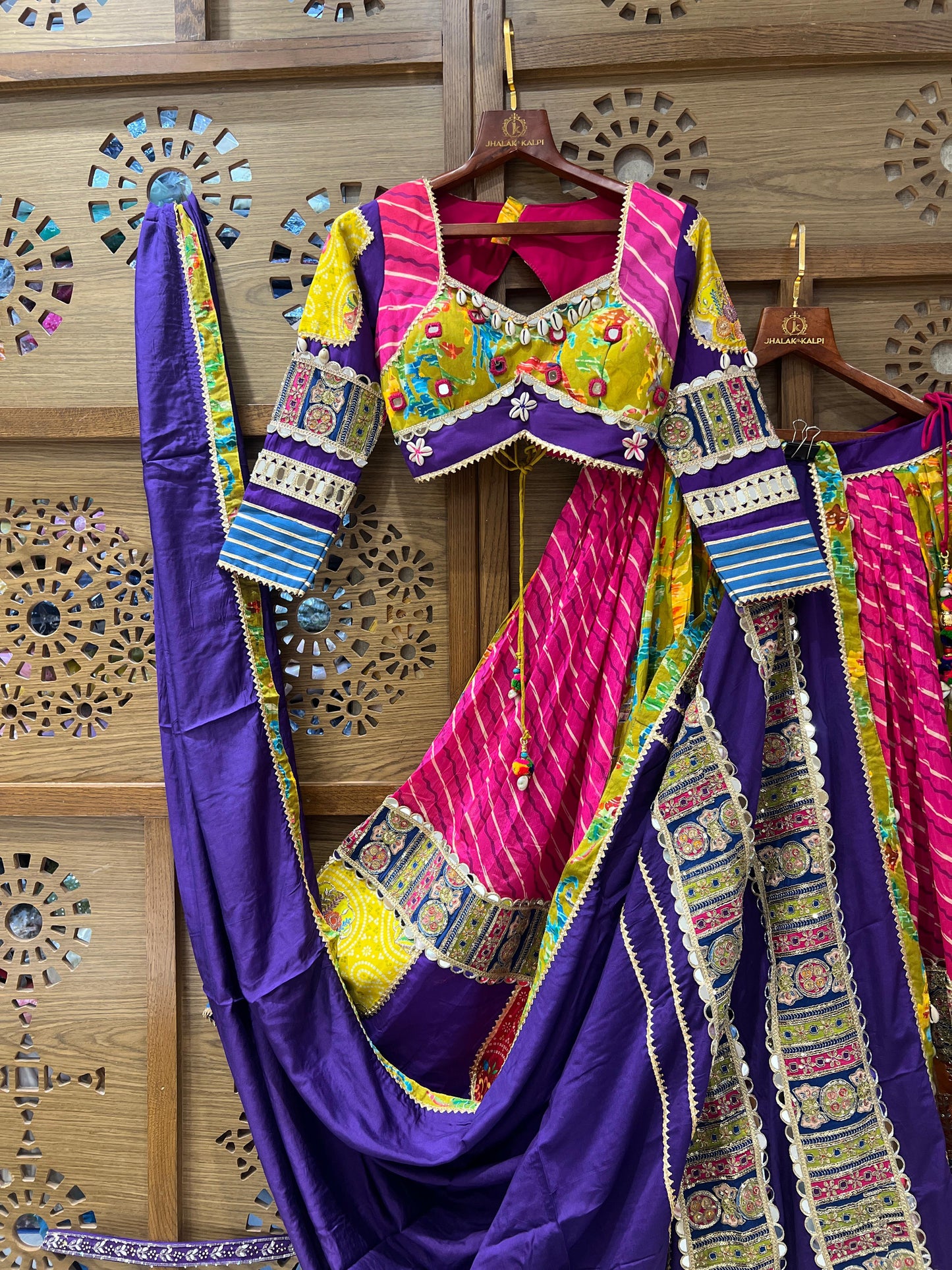 Multicolor Mirror Work Traditional Navratri Chaniya Choli with Dupatta