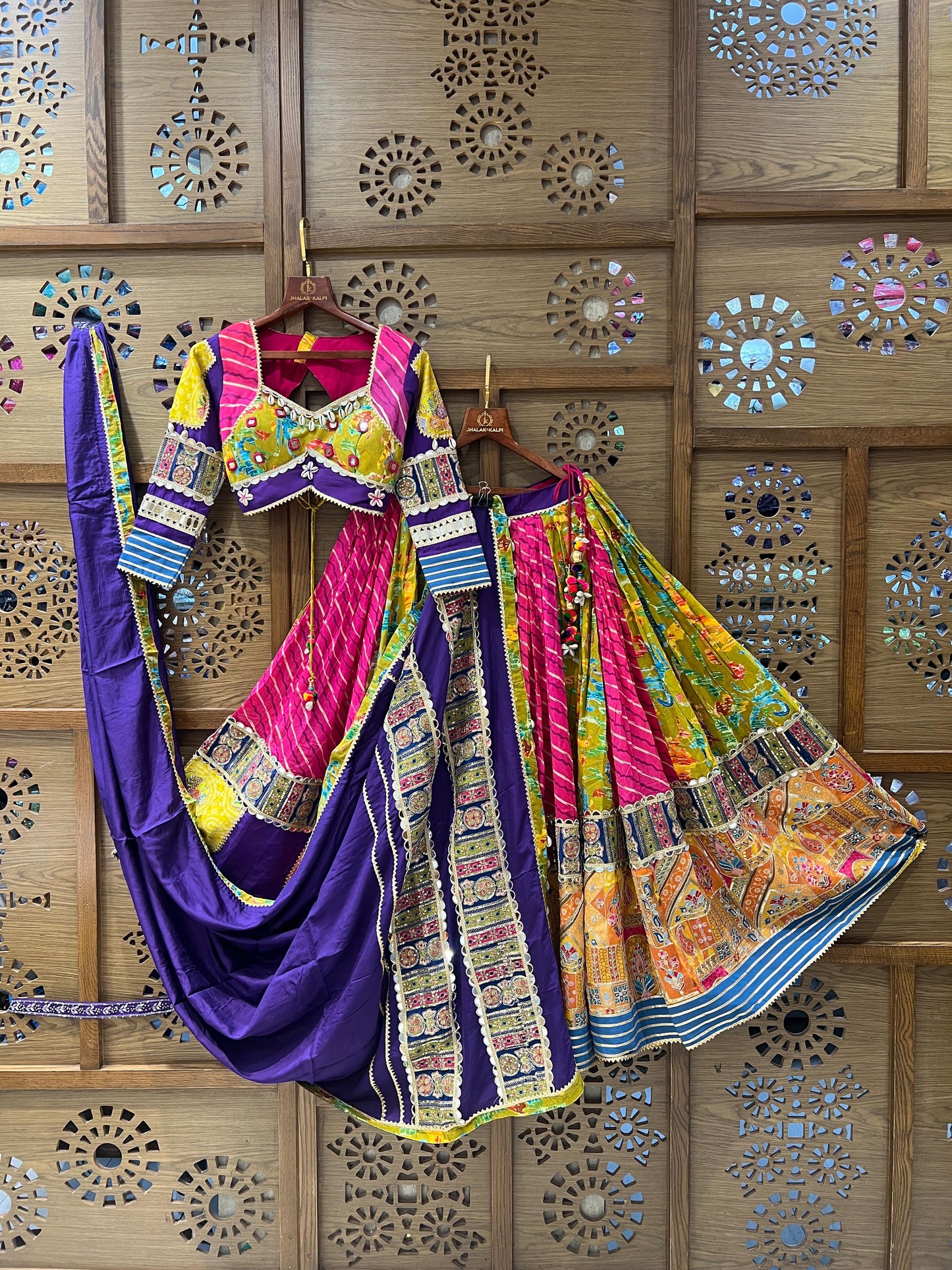 Multicolor Mirror Work Traditional Navratri Chaniya Choli with Dupatta