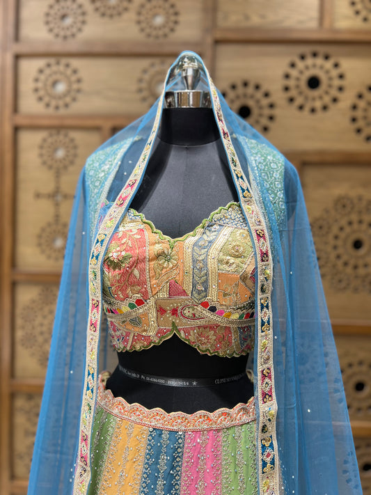 Multicoloured Embroidered Lehnga Choli